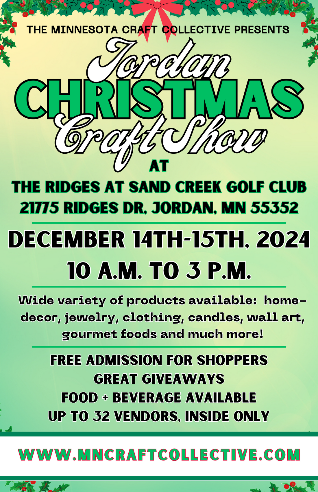 December 14th15th, 2024 Jordan Christmas Craft Show Minnesota